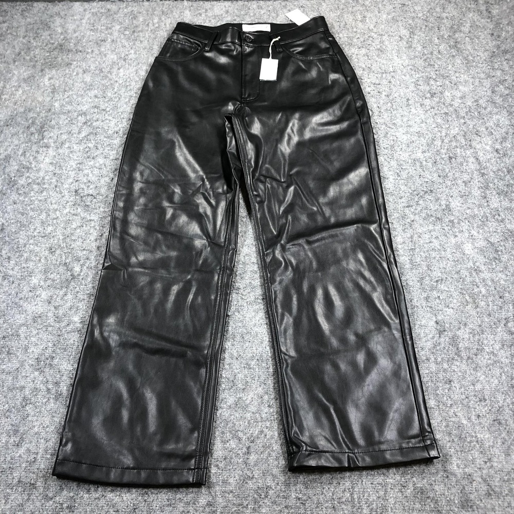 Abercrombie Fitch 90s Jeans Womens 6 Black High Rise Straight Vegan Leather